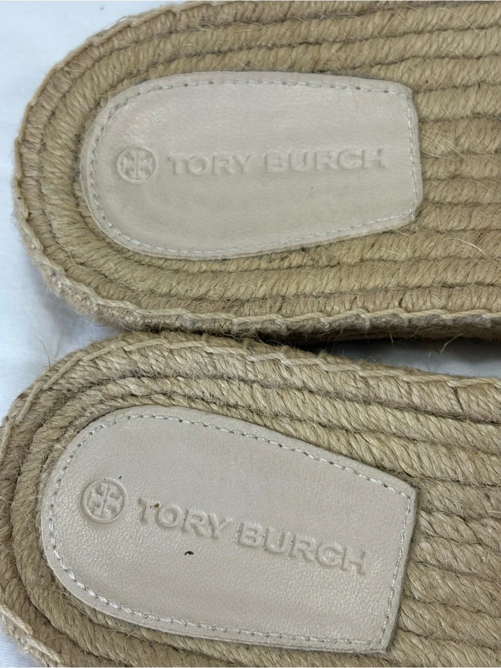 Tory Burch Tan Logo-Print Woven Espadrille Slide Sandals SZ 7.5 VGC $265